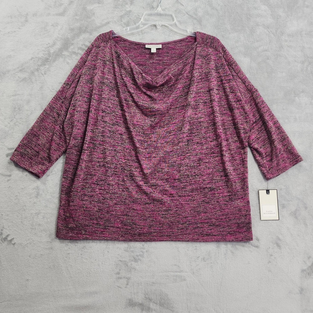 NEW Dana Buchman Top Womens‎ XL Pink Metallic Knit Cowl Neck 3/4 Dolman Sleeve